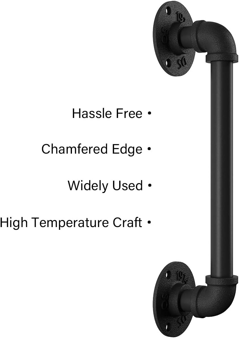 SMARTSTANDARD 11” Pipe Barn Door Handle, Black Rustic Industrial Grab Bar, Towel Bar, Handrail and Pull for Stairs, Gate, Garage - Image 4