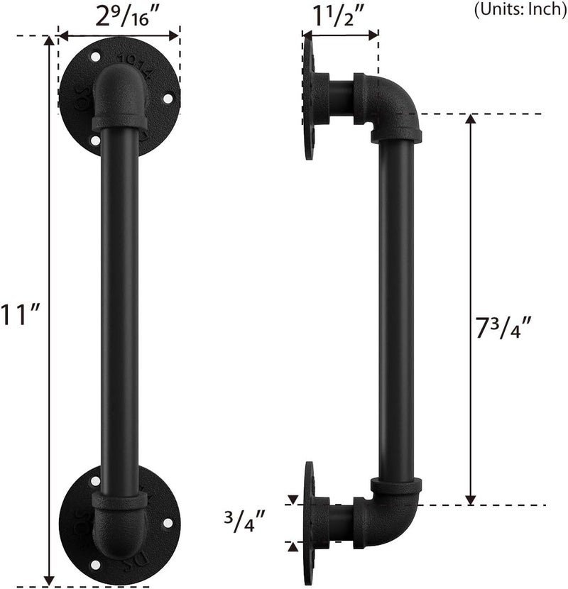 SMARTSTANDARD 11” Pipe Barn Door Handle, Black Rustic Industrial Grab Bar, Towel Bar, Handrail and Pull for Stairs, Gate, Garage - Image 3
