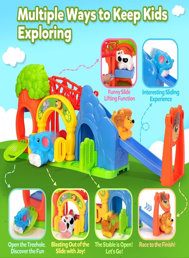 BAYSING Toys for Toddler 1, 2, 3 Year Old Boy and Girl, Zoo Animal Slide Playset with 4 Animal Cars, Open-Ended Interactive Toy for Cultivate Imagination, Gifts for 12-18+ Months Kids - Image 2