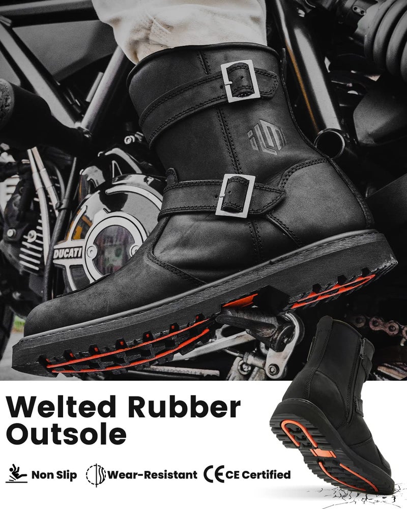 ILM Leather Motorcycle Boots Men Women with Side Zipper Protective Footwear Motorcycle Riding Boots for Combat Tactical Hiking Working(Black, 13) - Image 3