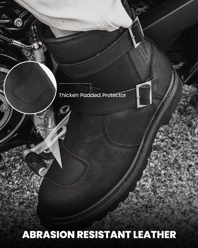 ILM Leather Motorcycle Boots Men Women with Side Zipper Protective Footwear Motorcycle Riding Boots for Combat Tactical Hiking Working(Black, 13) - Image 4
