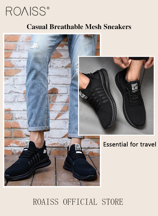 roaiss Men's Travel Running Shoes Lightweight Shock-Absorbing Low-Top Sports Shoes Flat Casual Men's Shoes Black Soft-Soled Comfortable Flyknit Shoes Suitable for Daily Wear and Outdoor Activities - Image 4