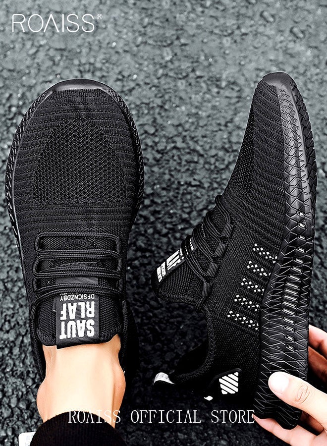 roaiss Men's Travel Running Shoes Lightweight Shock-Absorbing Low-Top Sports Shoes Flat Casual Men's Shoes Black Soft-Soled Comfortable Flyknit Shoes Suitable for Daily Wear and Outdoor Activities - Image 5