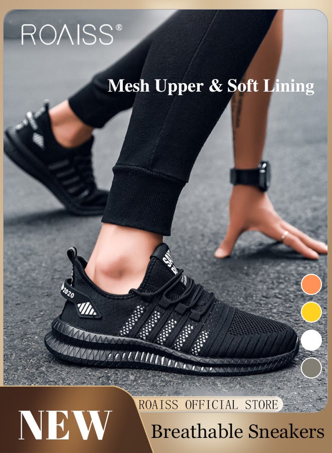 roaiss Men's Travel Running Shoes Lightweight Shock-Absorbing Low-Top Sports Shoes Flat Casual Men's Shoes Black Soft-Soled Comfortable Flyknit Shoes Suitable for Daily Wear and Outdoor Activities - Image 2