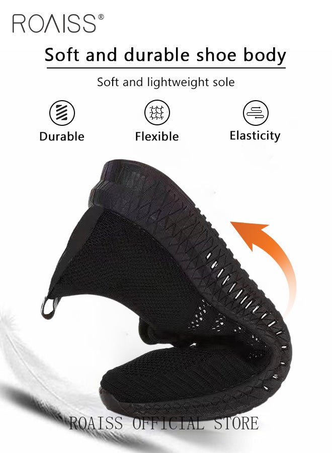 roaiss Men's Travel Running Shoes Lightweight Shock-Absorbing Low-Top Sports Shoes Flat Casual Men's Shoes Black Soft-Soled Comfortable Flyknit Shoes Suitable for Daily Wear and Outdoor Activities - Image 3