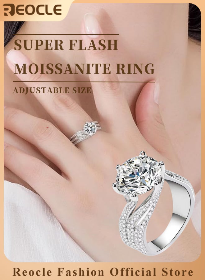 ريوكل خاتم مويسانيتي براق بوزن 5 قيراط مقاس قابل للتعديل خاتم ماسي للزفاف والخطوبة والاقتراح - Image 1