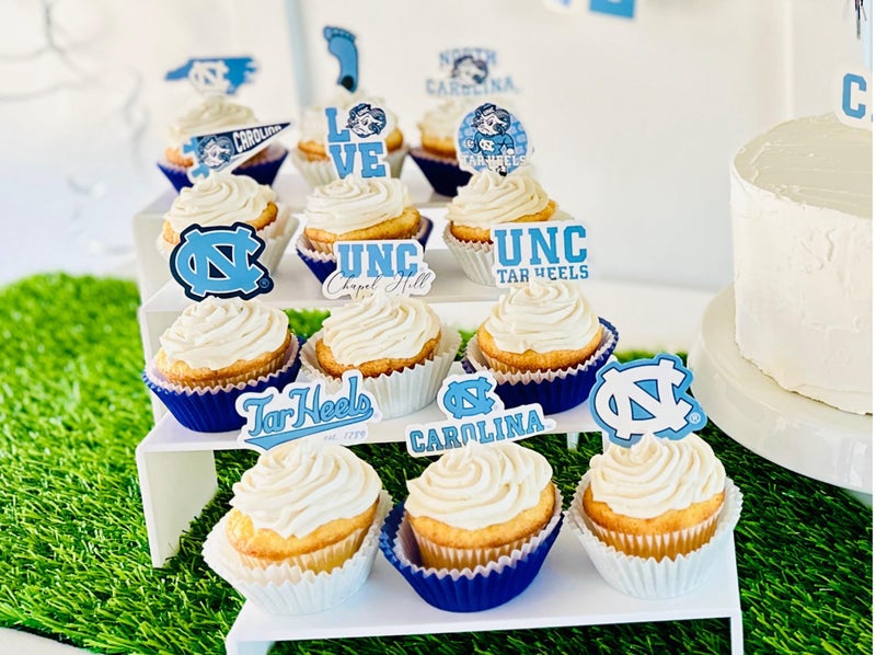 PartyKandy North Carolina Tar Heels Cupcake Toppers (24 Pcs) University of North Carolina Party Supplies for Football  Birthday Gift  UNC Graduation Party Decorations (UNC Tar Heels) - Image 2