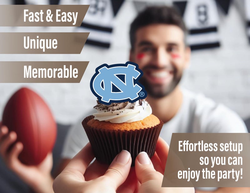 PartyKandy North Carolina Tar Heels Cupcake Toppers (24 Pcs) University of North Carolina Party Supplies for Football  Birthday Gift  UNC Graduation Party Decorations (UNC Tar Heels) - Image 1