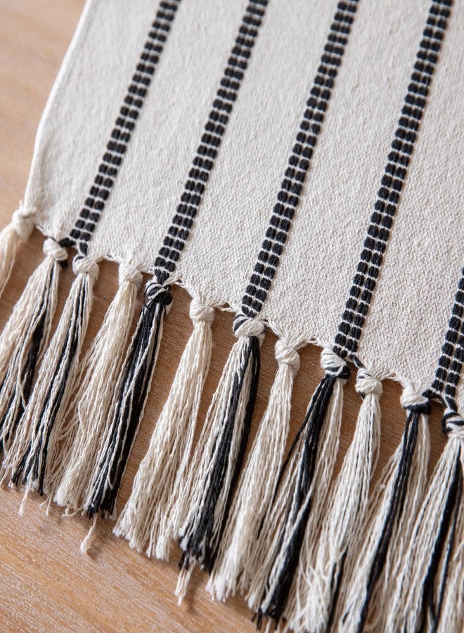 Caflife Boho Table Runner 90 Inchs Long Black and Beige, Cotton and Linen Woven with Tassels, for Modern Rustic Farmhouse Neutral Table Runners, Bohemian Kitchen Dining Table Home Decor - Image 4