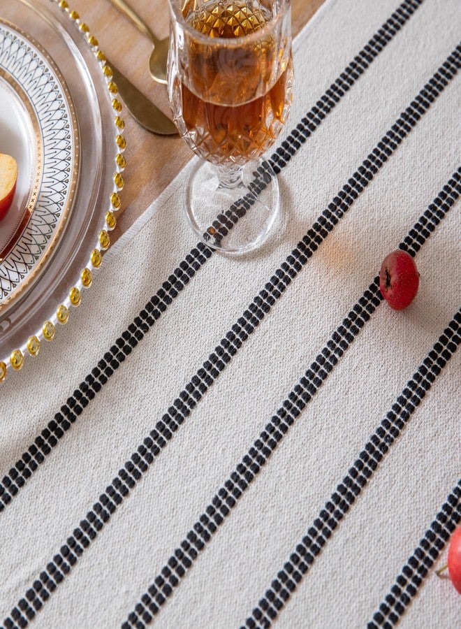 Caflife Boho Table Runner 90 Inchs Long Black and Beige, Cotton and Linen Woven with Tassels, for Modern Rustic Farmhouse Neutral Table Runners, Bohemian Kitchen Dining Table Home Decor - Image 3