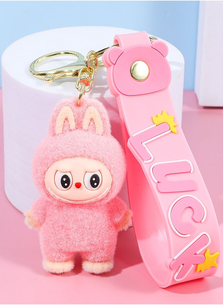 LABUBU LABUBU Dress-Up Series Keychain – Cute Bucktooth Cartoon Pendant – Collectible Toy for Bag & Car Decoration（Flocked Standing Pose – Ver. 3） 