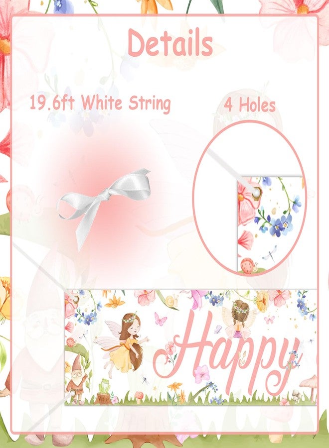 Fangleland Fairy Happy Birthday Banner Yard Sign for Girls, Fairy Garden Theme Banner Birthday Party Supplies Outdoor Home Decor, Pink Floral Birthday Decorations - Image 5