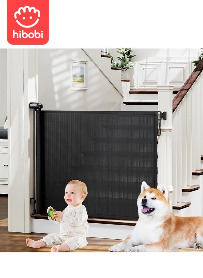 hibobi Retractable Baby & Pet Safety Gate | 150x86cm | No Bottom Bar, No Tripping | One-Hand Operation + Safety Lock | Adhesive/Screw Installation | For Stairs, Hallways, Balconies, Courtyards - Image 1