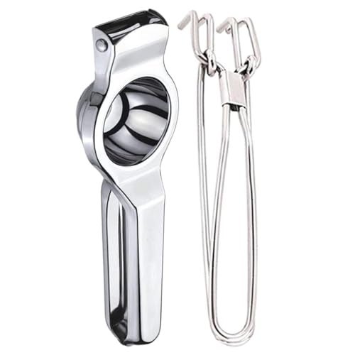 Brunchy Stainless Steel Lemon Squeezer & Tong Lifter Combo | Heavy Duty Citrus Juicer & Multipurpose Food Tong | Rust-Proof, Heat-Resistant, Kitchen Essentials Set - Image 1