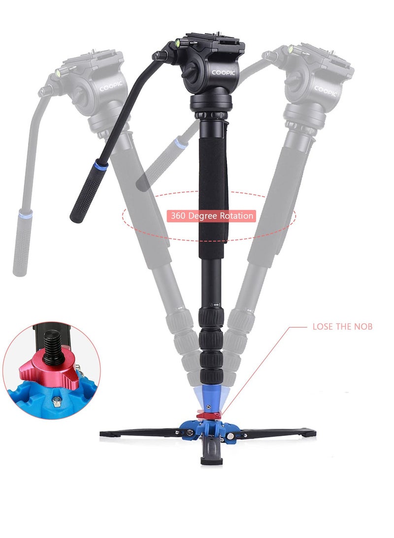 Coopic CP-VM10 II Professional 3 Legs Monopod Maximum Height 172cm/67.7inch with Fluid Pan Head Quick Release Plate Compatible with Canon Nikon DSLR Cameras  - Image 2