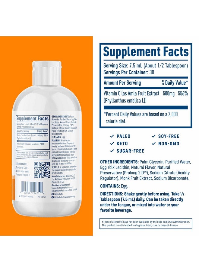 NativePath Liposomal Vitamin C 500mg with Amla Extract - High Absorption Immune Support Supplement - Orange Flavor, 30 Servings - Image 2