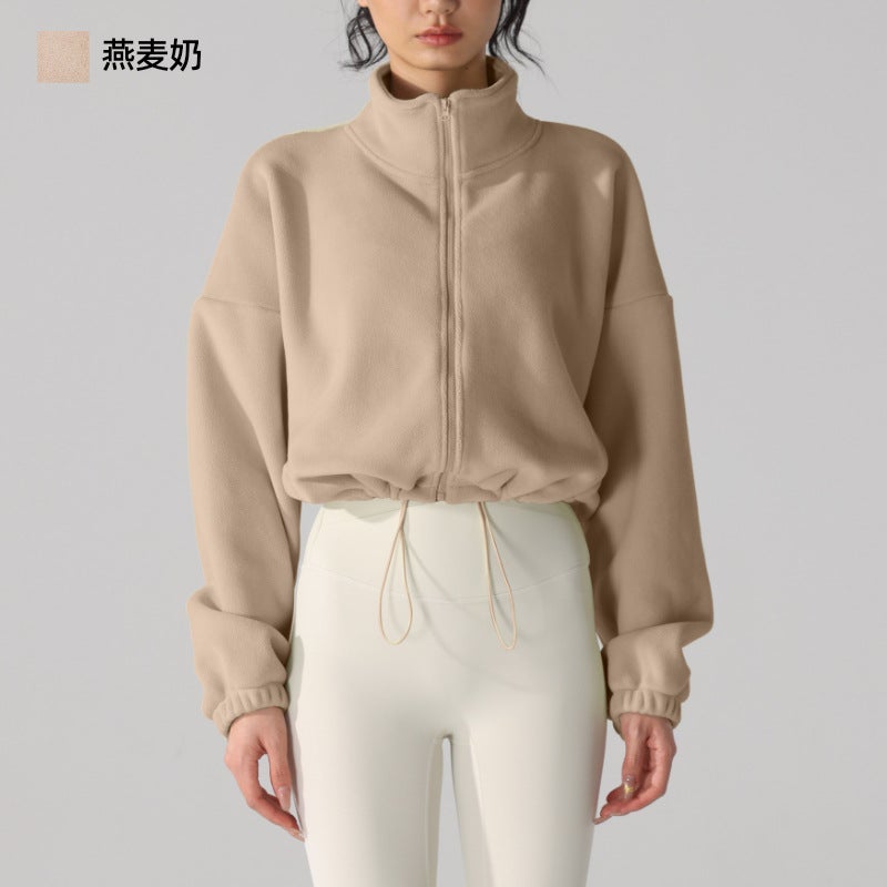 Generic Fleece Sports Jacket for Women Jogging Yoga Oat milk 