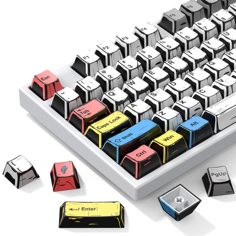 MOKURU Retro PBT Keycap, Comic Theme Keycap Set, 137 Keys Dye Sublimation Keyboard Keycaps, Compatible with 60% 75% 100% Mechanical Keyboards - Image 1