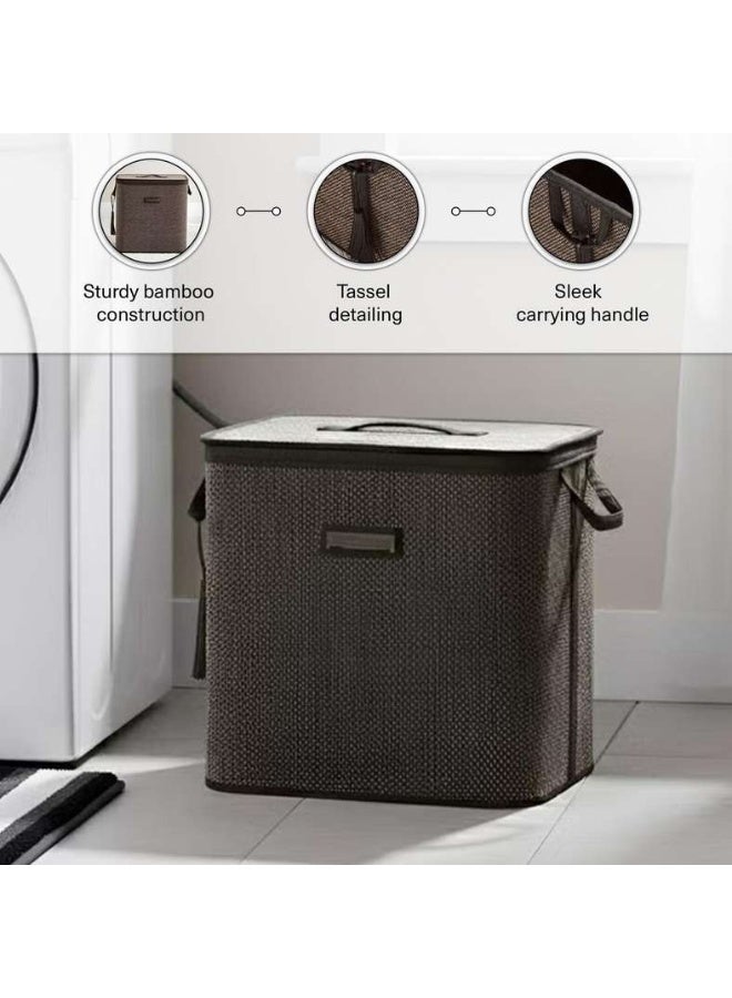 Pan Home Dorian Bamboo Laundry Hamper with Handle 40x30x40cm-Natural/Black - 261AIC9903810 - Image 4