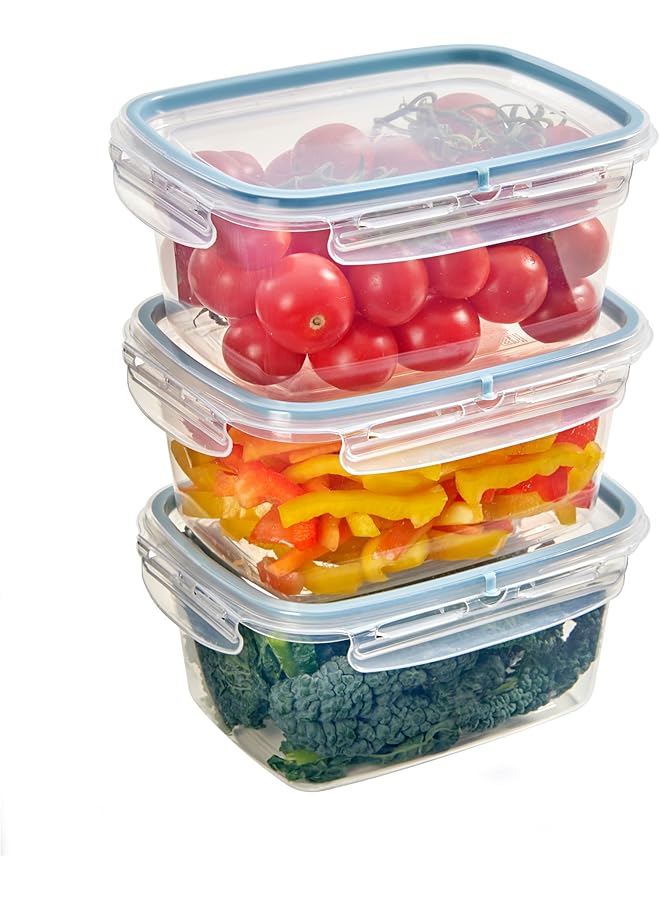 Snips Rectangular Plastic Food Container Set 3 Pieces, 18.4 X 13.8 X 12 Cm Size, 0.6 Liter Capacity - Image 1