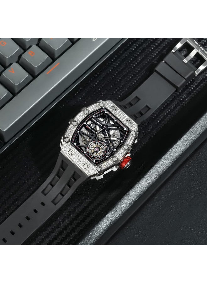 TSAR BOMBA ساعة تسار بومبا الفاخرة للرجال مع الماس - حركة يابانية زجاج ياقوتي - مقاومة للماء حتى 50 متر - هدايا مضيئة للرجال TB8209 أسود - Image 3