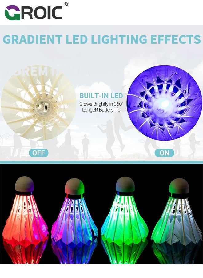 GROIC 9 Pack LED Badminton Shuttlecocks, Dark Night Glow Birdies Lighting Duck Feather Stable Durable High Speed Training Badminton Balls for Night & Day Practice Sports Training Activities  - Image 5