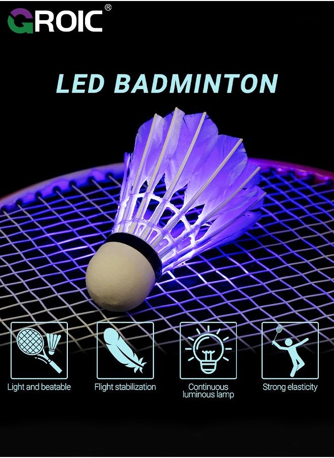 GROIC 9 Pack LED Badminton Shuttlecocks, Dark Night Glow Birdies Lighting Duck Feather Stable Durable High Speed Training Badminton Balls for Night & Day Practice Sports Training Activities  - Image 2