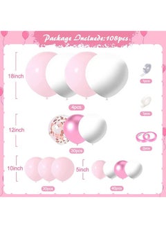 Zeemey 108-pcs Pink White Latex Decorative Balloon Arch Garland Set - Perfect for Graduation Baby Shower Wedding Birthday Bachelorette Party  - Image 2