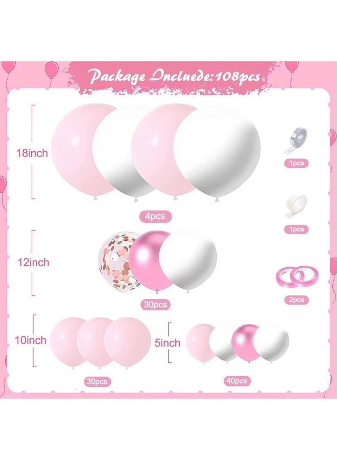 Zeemey 108-pcs Pink White Latex Decorative Balloon Arch Garland Set - Perfect for Graduation Baby Shower Wedding Birthday Bachelorette Party - Image 2