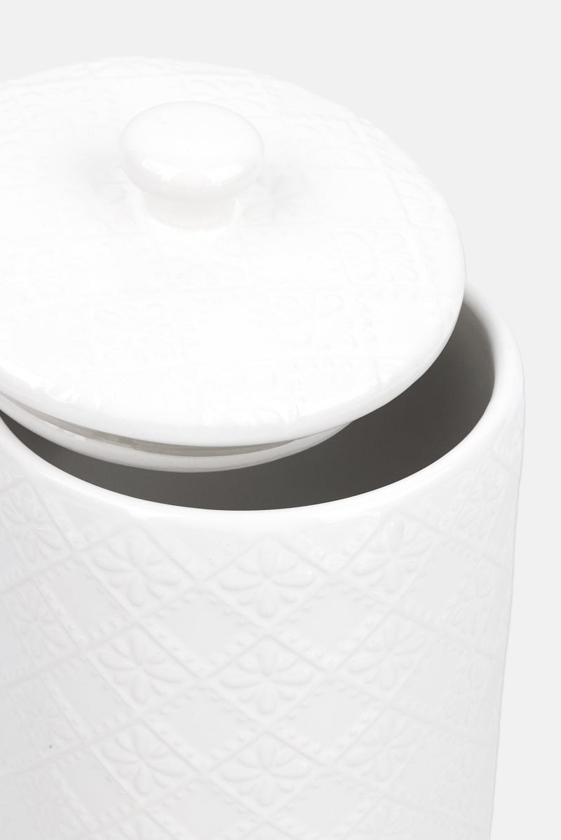 Ten Strawberry Street Ceramic Floral Embossed Mesa Canister, White - Image 3