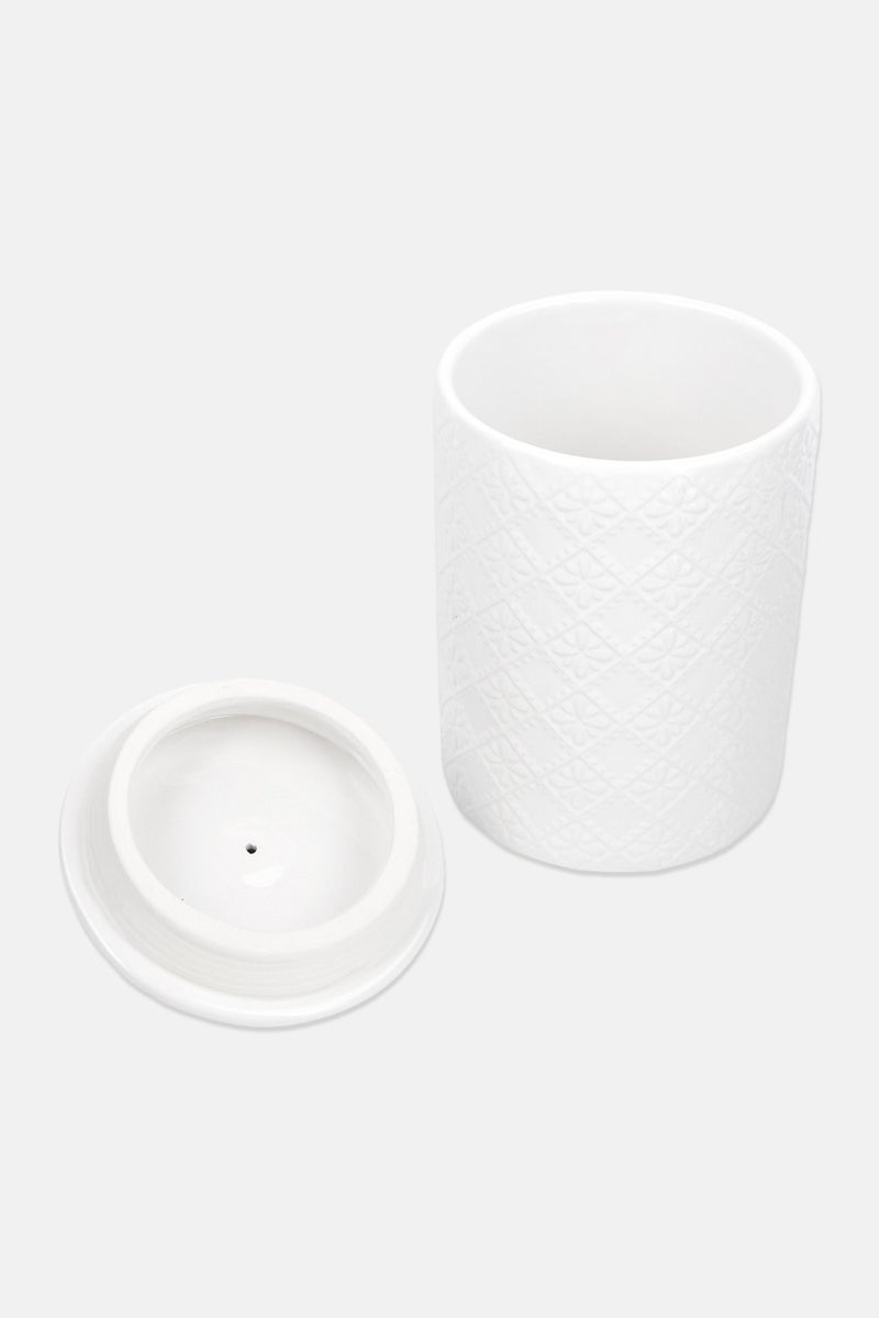 Ten Strawberry Street Ceramic Floral Embossed Mesa Canister, White - Image 2