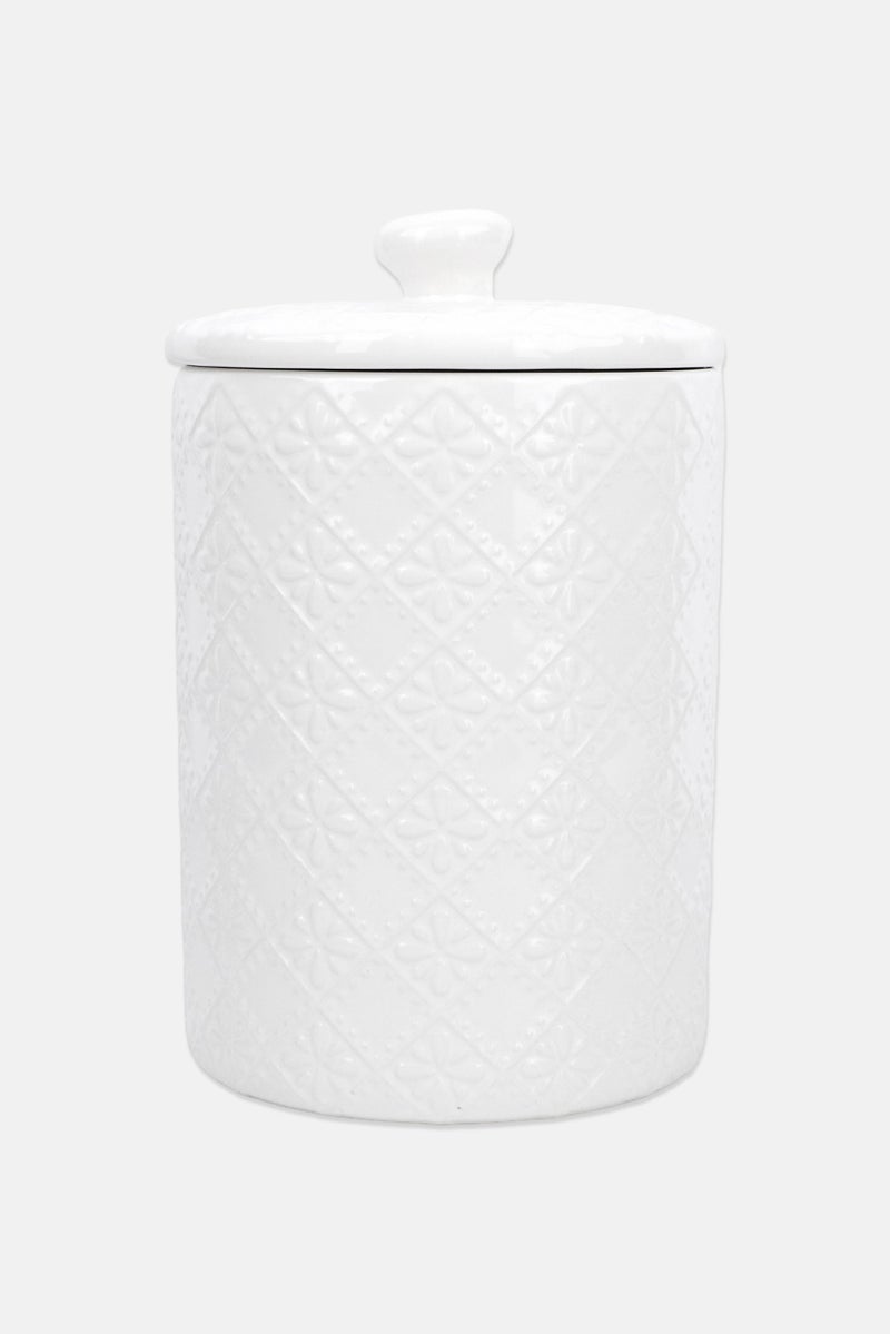 Ten Strawberry Street Ceramic Floral Embossed Mesa Canister, White - Image 1