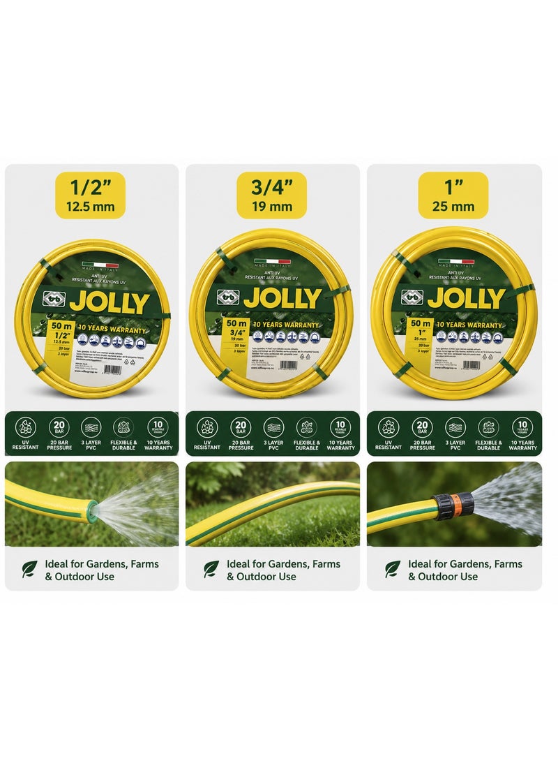 Jolly Garden Hose Pipe 3 Layer PVC Water Hose | UV Resistant | 20 Bar Pressure | Made in Italy | 10 Years Warranty - Image 1