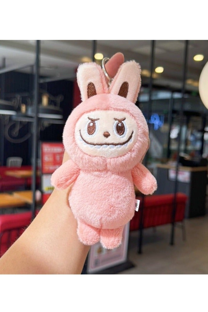 LABUBU New Labubu Plush Toy Keychain Charm Gift Frown rag deep pink, 15cm