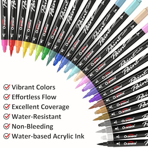 Overseas 24 Dual-Tip Acrylic Paint Markers Pens - Acrylic Paint Pens with Brush and Dot Tip, No Bleeding Coloring Marker for Wood, Rock, Glass, Metal, Ceramic, Plastic, Fabric, Teacher Supplies - Image 2