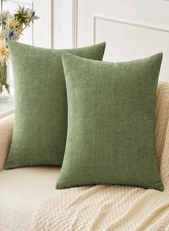 MIULEE Pack of 2 Couch Throw Pillow Covers 18x18 Inch Spring Soft Sage Green Chenille Pillow Covers for Sofa Living Room Solid Dyed Pillow Cases - Image 1