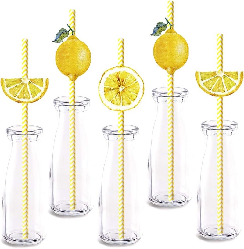 Lemon fruit Party Straw Decor 24Pack Yellow Lemon Summer Birthday Party Supply Decorations Paper Decorative Straws
