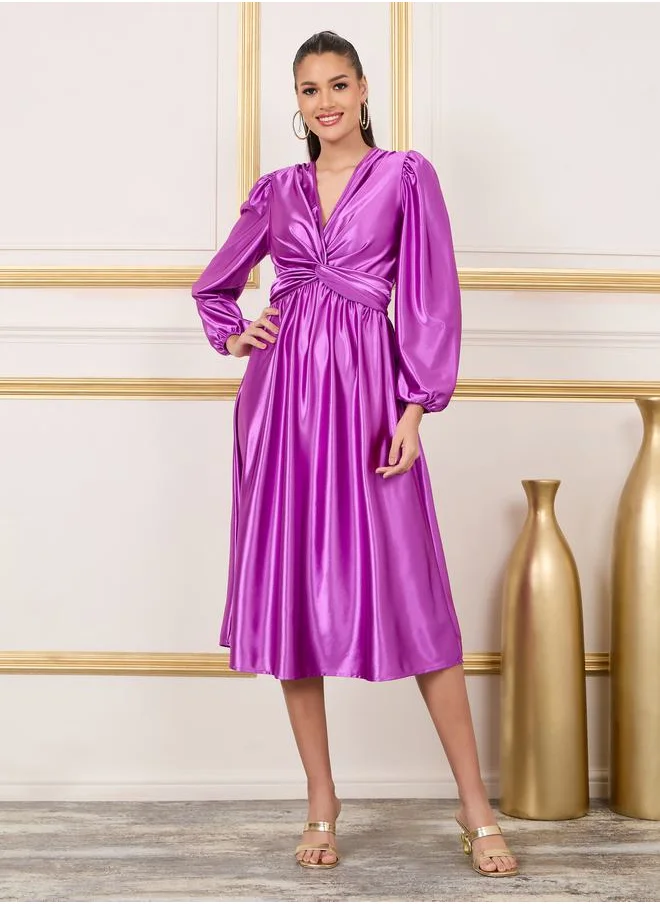 ستايلي Satin Front Twist Detail A-Line Midi Dress