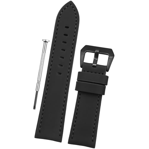 DBLACK ''ALBAF'' Genuine Leather Watch Strap, Thick Strap for Heavy Watches, Matte Finish Leather Watch Belt // For 20mm, 22mm, 24mm, 26mm, or 28mm Watch Band (Choose Your Size & Color) (Black, 22mm) - Image 1