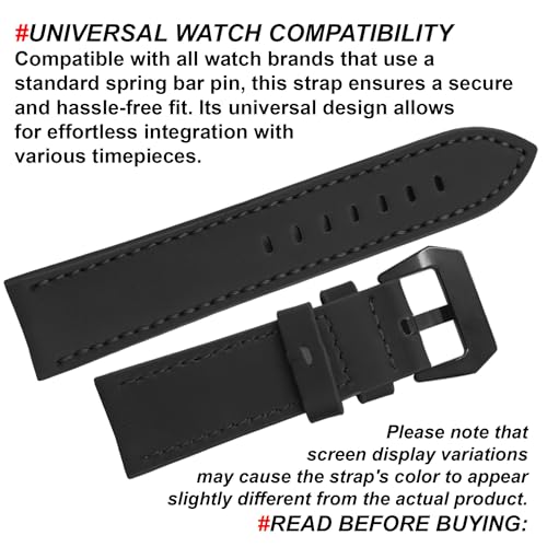 DBLACK ''ALBAF'' Genuine Leather Watch Strap, Thick Strap for Heavy Watches, Matte Finish Leather Watch Belt // For 20mm, 22mm, 24mm, 26mm, or 28mm Watch Band (Choose Your Size & Color) (Black, 22mm) - Image 4