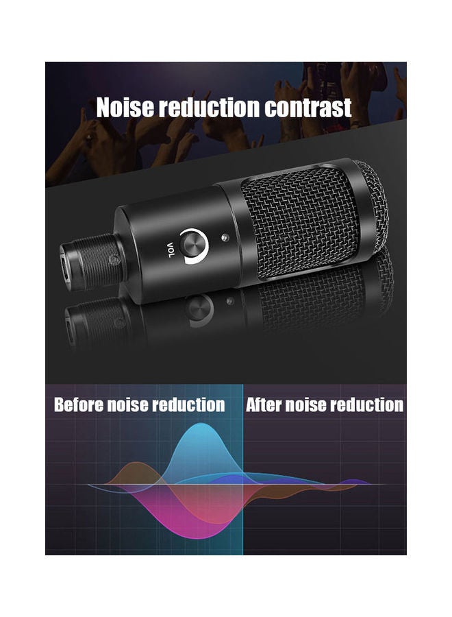 مجموعة ميكروفون مكثف محمول بمنفذ USB للتسجيل في الأستوديوهات أسود - Image 4