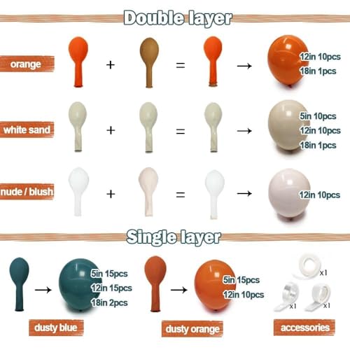 Partycus Dusty Blue Orange Balloon Garland Double Stuffed Burnt Orange Blush White Sand Fall Balloon Arch Kit with Dark Teal Latex for Boho Baby Shower Pumpkin Birthday Bridal Wedding Party Decoration - Image 4