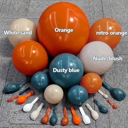 Partycus Dusty Blue Orange Balloon Garland Double Stuffed Burnt Orange Blush White Sand Fall Balloon Arch Kit with Dark Teal Latex for Boho Baby Shower Pumpkin Birthday Bridal Wedding Party Decoration - Image 3