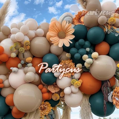 Partycus Dusty Blue Orange Balloon Garland Double Stuffed Burnt Orange Blush White Sand Fall Balloon Arch Kit with Dark Teal Latex for Boho Baby Shower Pumpkin Birthday Bridal Wedding Party Decoration - Image 2