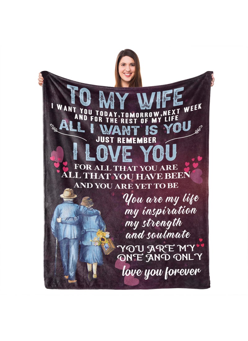 UFOORO UFOORO Anniversary Romantic Gift for Wife Mothers Day to My Wife Love Blanket Beloved Birthday Gift Ideas for Women Valentines for Her 55x70 