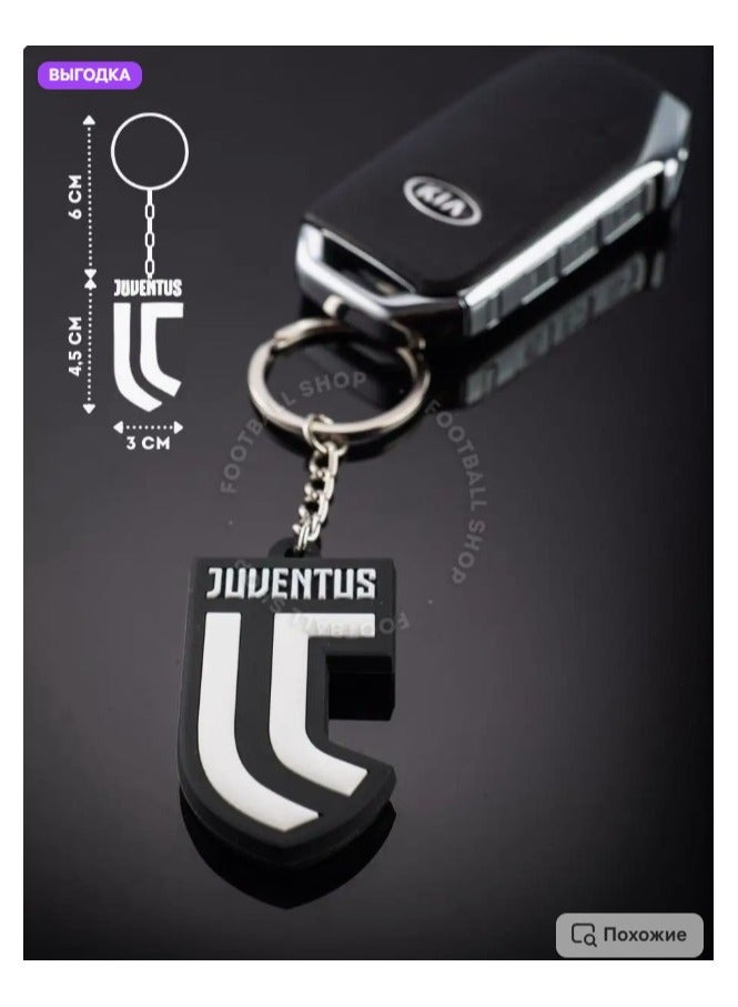 MARIO DRAFTS Juventus Football Club Logo Keychain, Metal Keyring, Black and White - Image 1
