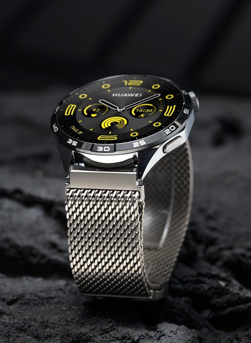 yalilai 22mm Titanium Milanese Mesh Loop Band for HUAWEI Watch GT 5 4 3 Pro  Men Women, DLC Scratch-resistant Coating Breathable Replacement Strap with Adjustable Parachute-style Buckle for HUAWEI Watch 4 3 Pro, Nature  - Image 4