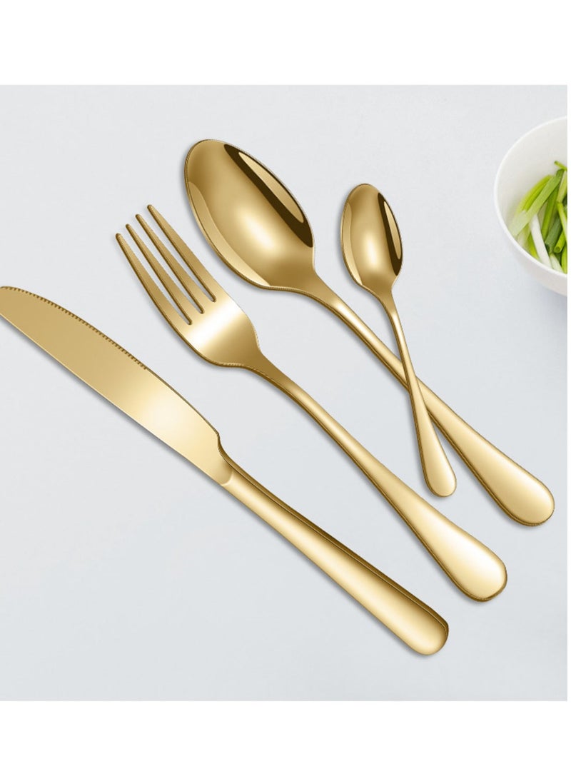 general 24-piece set of stainless steel tableware, western food knife, fork, spoon, hanger, tableware set (gold) - Image 4