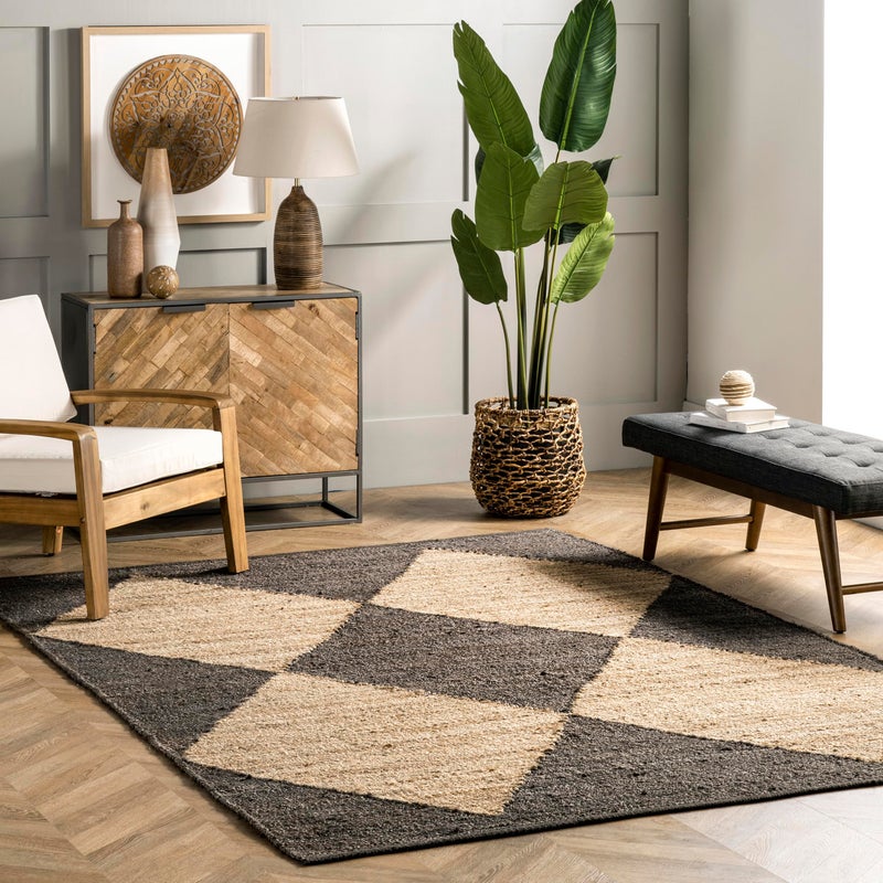 nuLOOM Pandora Diamond Jute Area Rug - 4x6, Global Inspired Black/Ivory Neutral Rug for Dining, Living, Kitchen - Image 1