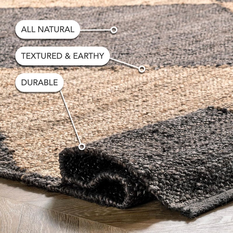 nuLOOM Pandora Diamond Jute Area Rug - 4x6, Global Inspired Black/Ivory Neutral Rug for Dining, Living, Kitchen - Image 4